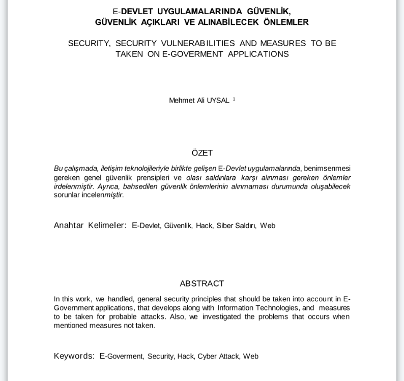 Security, Security Vulnerabilities And Measures To Be Taken On E-Goverment Applications